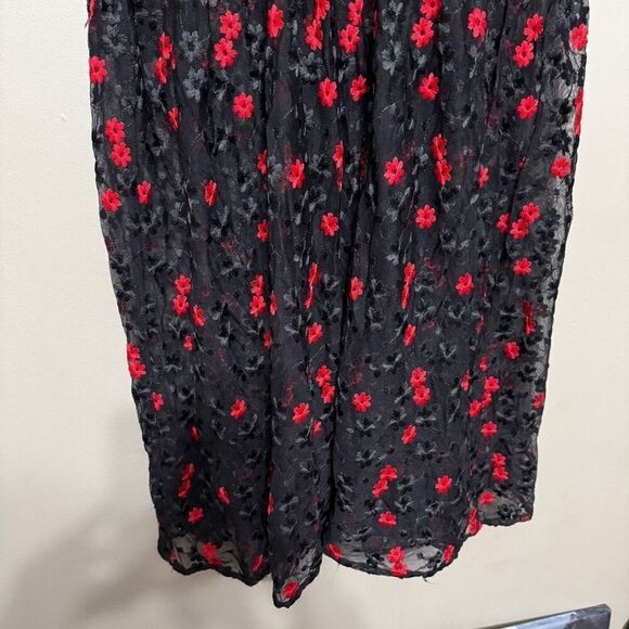 Zara Floral Embroidered Oversized sheer Dress size XS black and red - Picture 6 of 9